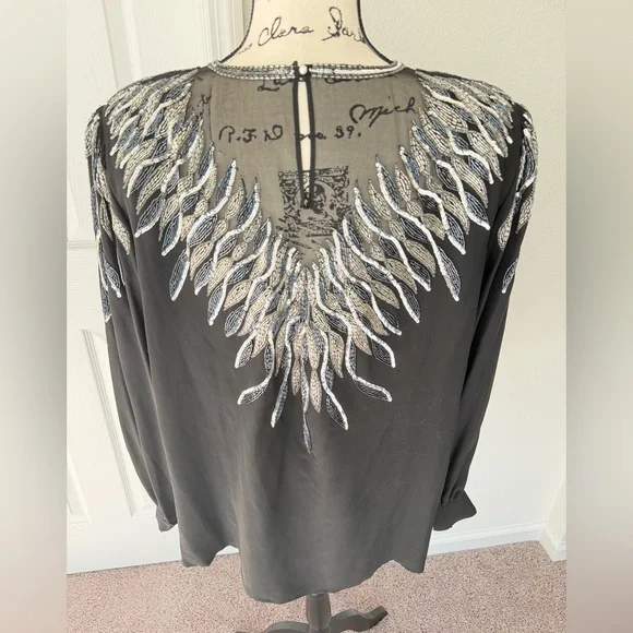Vtg 90’s Argenti Blouse Mesh 100%Silk Beaded Black Embellished Sz 3XL Whimsigoth - Picture 13 of 16